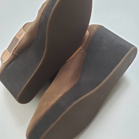 Tommy Bahama Leather Chunky Platform Wedge Booties Tan & Brown Size 9 - Picture 8 of 9